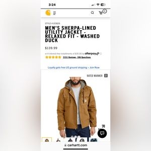 NWOT Carhartt Relaxed Fit Washed Duck Sherpa-Lined Utility Jacket Men’s Med